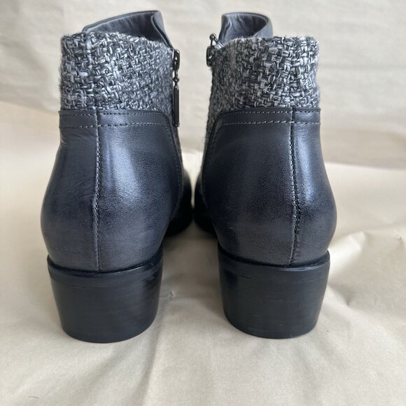 Propet Women 11 Gray Ankle Boot Charcoal Taneka Leather Knit Low Heel Zip Grey - Picture 3 of 8